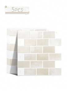 WalDecoo 1/5/10/20pcs Pegatinas de pared autoadhesivas 3D tipo azulejo de metro DIY, impermeables y fáciles de limpiar para cocina, baño y autocaravana, patrón de mármol crema - Tren de mármol color albaricoque claro - Ver 16