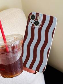 1pc Minimalist Fresh Wave Stripe Pattern Precise Cutouts Glossy Film Full Coverage Hard Phone Case Compatible With Samsung/ 11/12/13/14/15/16 Pro Max - Multicolor - View 2