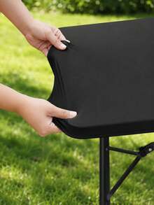 1pc-Black Stretch Spandex Tablecloth 6FT, Fitted Rectangular Table Cover For 72 X 30 Inch Tables, Washable Elastic Tablecloth For Trade Shows, Weddings, Parties And Outdoor Events - Black - View 6
