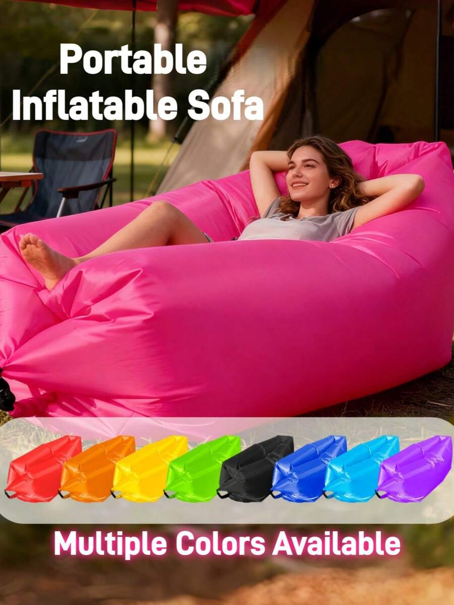 1pc Portable Foldable Inflatable Sofa, Single Person Slouchy Inflatable Lounge Chair, Lightweight Outdoor Inflatable Sofa, Suitable For Nap, Music Festival, Camping, Picnic, Suitable For Yard, Beach, Park, Backyard And Home Gathering - Multicolor - View 1