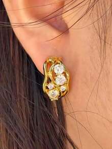 1 Paar elegante Creolen-Ohrringe mit kubischen Zirkonia, für Frauen entworfen, geeignet für Hochzeit, Verlobung, Jahrestagsparty, Valentinstagsgeschenk - Goldgelb - Übersicht 7