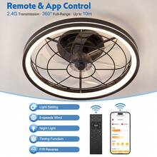 Ceiling Fan Light Combo 19.5 Inch ABS Blades Metal Motor Housing 3000K 4000K 6500K Lighting Modes Custom Schedule Supported Ultra Quiet Operation Modern Flush Ceiling Fixture For Medium Indoor Rooms - Black - View 5