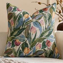 1PC/2PCS(Pillow Insert Not Included) Green Jacquard Fabric Throw Pillow Cover, French Oil Painting Vintage Tulip Pillowcase, Vintage American Country Jacquard Sofa Cushion, Impressionist Oil Painting Vintage Tulip Jacquard Pillowcase, American Country Throw Pillow, Farmhouse Style Pillow, Artistic Floral Fabric Throw Pillow, Vintage Estate Living Room Sofa Decor Cushion, Bohemian Decorative Pillowcase - Tulip Green - View 15