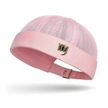 Men's Summer Breathable Streetwear Hip Hop Adjustable Brimless Fashion Logo Mesh Newsboy Cap - A - View 9