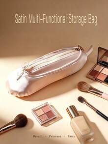 1PC Vintage French Handmade Ballet Shoe Cosmetic Bag Portable High-Value Multi-Functional Storage Bag Ballet Shoe Shaped Pencil Case Cosmetic Bag Lipstick Eyebrow Student Large Capacity Ladies Cosmetic Bag Gift Perfect Holiday Gift Storage Bag - Pink - View 4
