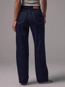 Jeans de tiro medio con pierna recta, lavado azul oscuro, tiro alto, de uso casual, para salir por la noche, volver al colegio, oficina, citas - Negro1 - Ver 6