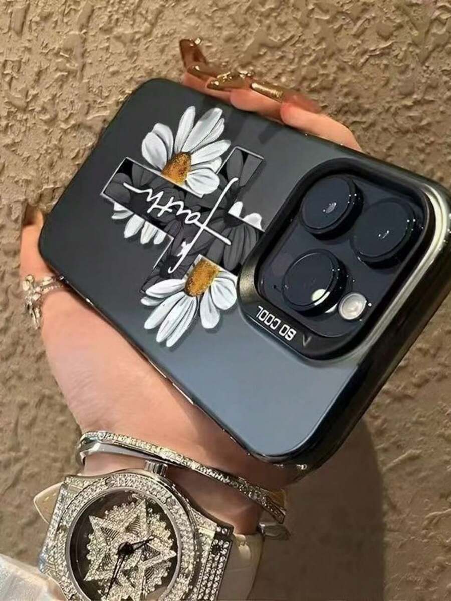 Chrysanthemum Cross Phone Case Compatible With Apple 17Air Cross-Border Phone Shell IPhone16Pro New 15 Premium 14 Shockproof Protective Cover - Silver - View 1