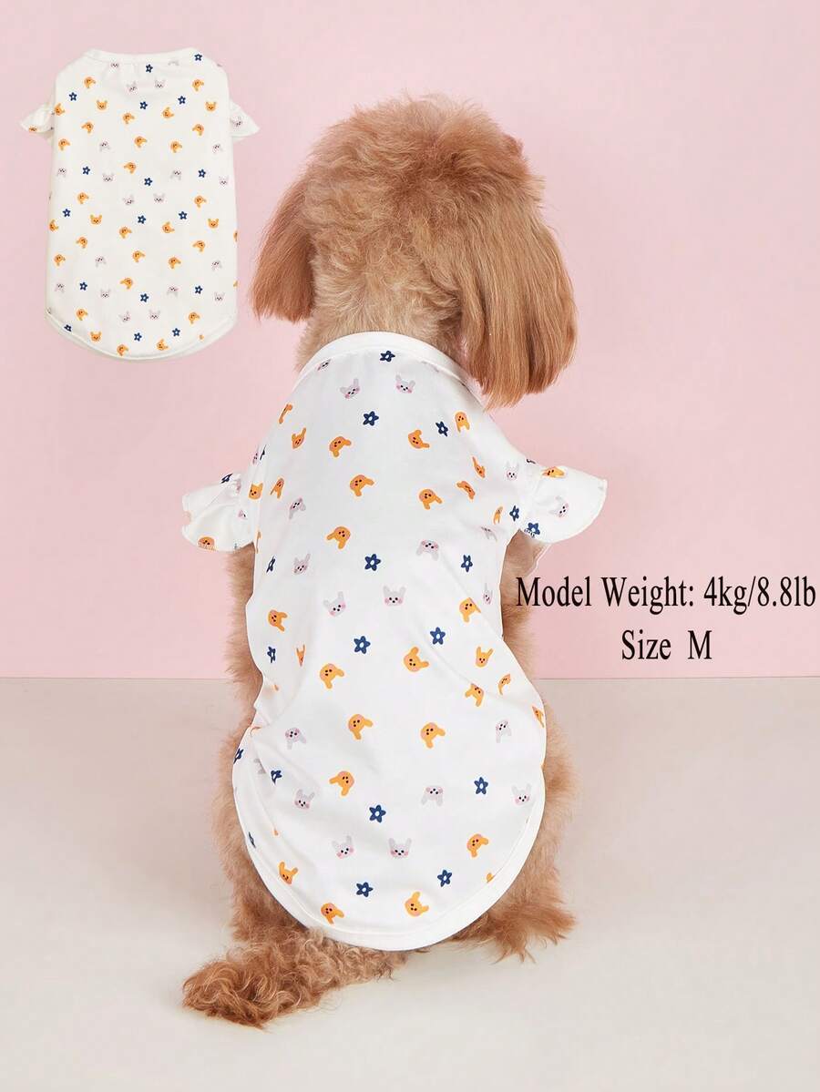 1pc Summer Thin Rabbit Pattern Sun Protection Batwing Sleeveless T-Shirt Vest For Small Dogs, French Bulldog, Teddy, Two-Legged Pet Clothing - White - View 1