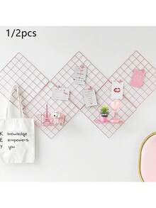 1pc/2pcs - Wall Grid, Metal Mesh Photo Wall, Wall Shelf, Suitable For Room, Dorm And Office Display Board, Home Decor, Room Decor, Wall Decor Gift, Birthday Graduation Gift - Pink - View 1