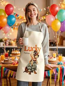 1pc, Cute Dog & Crocodile Pattern Polyester Apron, Suitable For Cooking, Baking, And Gardening - Can Be Used As Attire For The Kitchen And Dining. - Multicolor - View 5