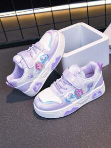 Girls' Cute Casual Lace-Up & Hook And Loop Colorblock White Sneakers - Purple - View 4