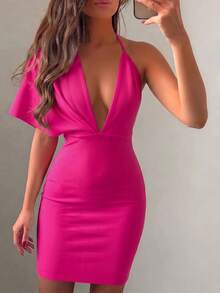 Women's Sexy Elegant Pink Backless Spaghetti Strap Bandage Bodycon Dress, Suitable For Party, Cocktail, Wedding Guest Spring - Hot Pink - View 6
