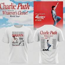 Y2K Grafik Vintage T-Shirt Charlie Puth World Tour Shirt 2026, Charlie Puth Konzert T-Shirt, Whatever'S Clever Tour T-Shirt, Vorder- und Rückseite Muster Unisex Musik Fan - Schwarz - Übersicht 2