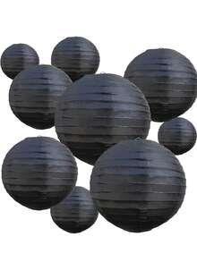 5個黑色紙燈籠，14公分圓形混搭風格紙製懸掛裝飾球，適用於生日、婚禮、萬聖節、居家裝飾、派對、聖誕裝飾 - 彩色 - 查看 1