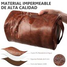 Neceser para Hombre, Necesers de Viaje Impermeable para Hombres y Mujer, Neceser Portátil, para Colgar, de Gran Capacidad, Necesers de Piel para Hombre - Marrón Rojizo - Ver 5