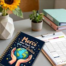 1PC A5 Handheld Earth French Teacher Spiral Notebook, Contains 2026-2027 Planner Pages, School Office Planner Diary Gift For Educators, Teacher Appreciation Gift, Notebook School Supplies - Earth Illustration - View 4