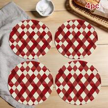 1/2/4/6/8/300pcs Vintage Red Plaid Pattern Luxury Placemat Set, Machine Washable Polyester Material, Stain-Resistant, Waterproof, Easy To Clean, Suitable For Party And Kitchen Decor - Multicolor - View 24