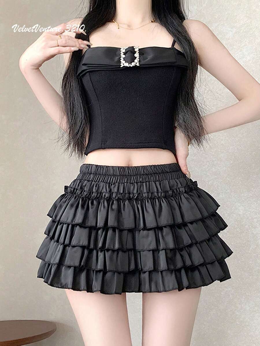 Women's Mini Skirt, Spring/Summer, Fleece-Lined Skirt, Cake Skirt, Half-Length Skirt, High Waist, Girly, Cute, Fresh, Sweet, Polyester, Stretchy, Lightweight, Flared, Mini Length, Clean, Feminine, Sweet, French Style, School, Day