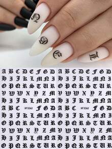 2張3D自黏式哥德字母美甲貼紙，黑色古英文A-Z字母，龐克Y2K風格，復古個性化美甲DIY裝飾配件 - 黑色 - 查看 9