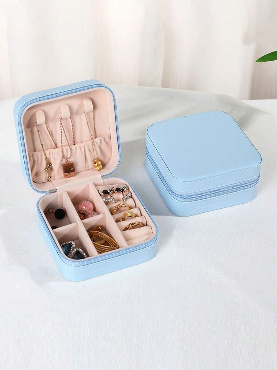 1PC Mini Jewelry Organizer Display Travel Jewelry Zipper Case Boxes Earrings Necklace Ring Portable Jewelry Box Leather Storage