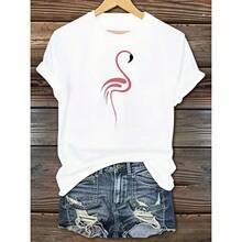 Playera estampada con flamenco rosa estilo veraniego playera con diseño de flamenco tropical para mujeres fresca y divertida ideal para días soleados 5WZT - Blanco - Ver 1