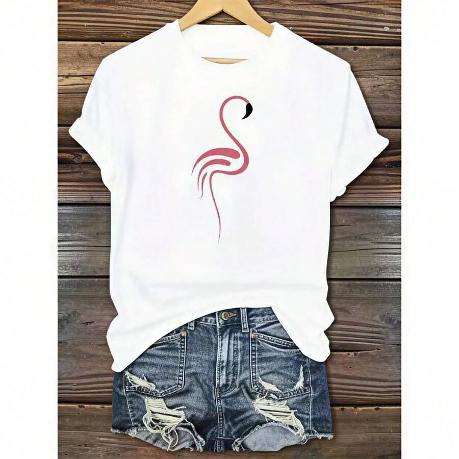 Playera estampada con flamenco rosa estilo veraniego playera con diseño de flamenco tropical para mujeres fresca y divertida ideal para días soleados 5WZT - Blanco - Ver 1