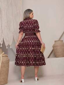 Women's Midi Dress With 3D Embroidery And Plain Design, Functional Button, Elasticated Back And Sleeves, 100% Cotton,  For Women. - 瑪薩拉雙色 - 查看 2