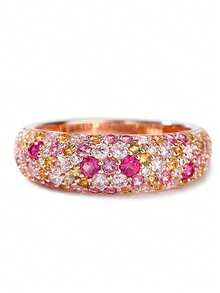 Anillo chapado en oro rosa de cobre con circonita incrustada, anillo de dedo de diseño de nicho de lujo apilable, anillo de dedo con alto índice de retención de color - Dorado - Ver 11