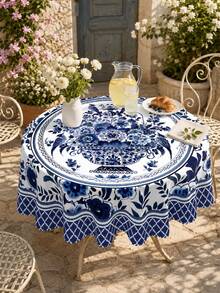 Multiple Sizes Available, Including Polyester Round/Rectangular Tablecloths, Blue And White Floral Pattern, Suitable For Kitchen, Wedding, Outdoor Party, Birthday, Spring, Summer, Autumn, Winter And Home Dining Table Decoration - Multicolor - View 8