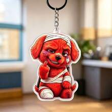 Back To School Season Funny Bandage Injured Red Dog Acrylic Keychain, Personalized Humorous Pendant, Niche Creative Backpack Charm, Cartoon Dog Car Key Accessory - Multicolor - View 7