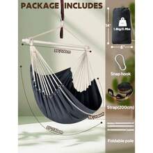 Chihee Columpios Silla Hamaca Fuerte Metal Plegable Barra separadora Portátil Silla Colgante Máximo 227KG Asiento cómodo Patio Césped Silla Mezcla de algodón para Comodidad Superior Durabilidad - Gris oscuroPrtiga metlica - Ver 4
