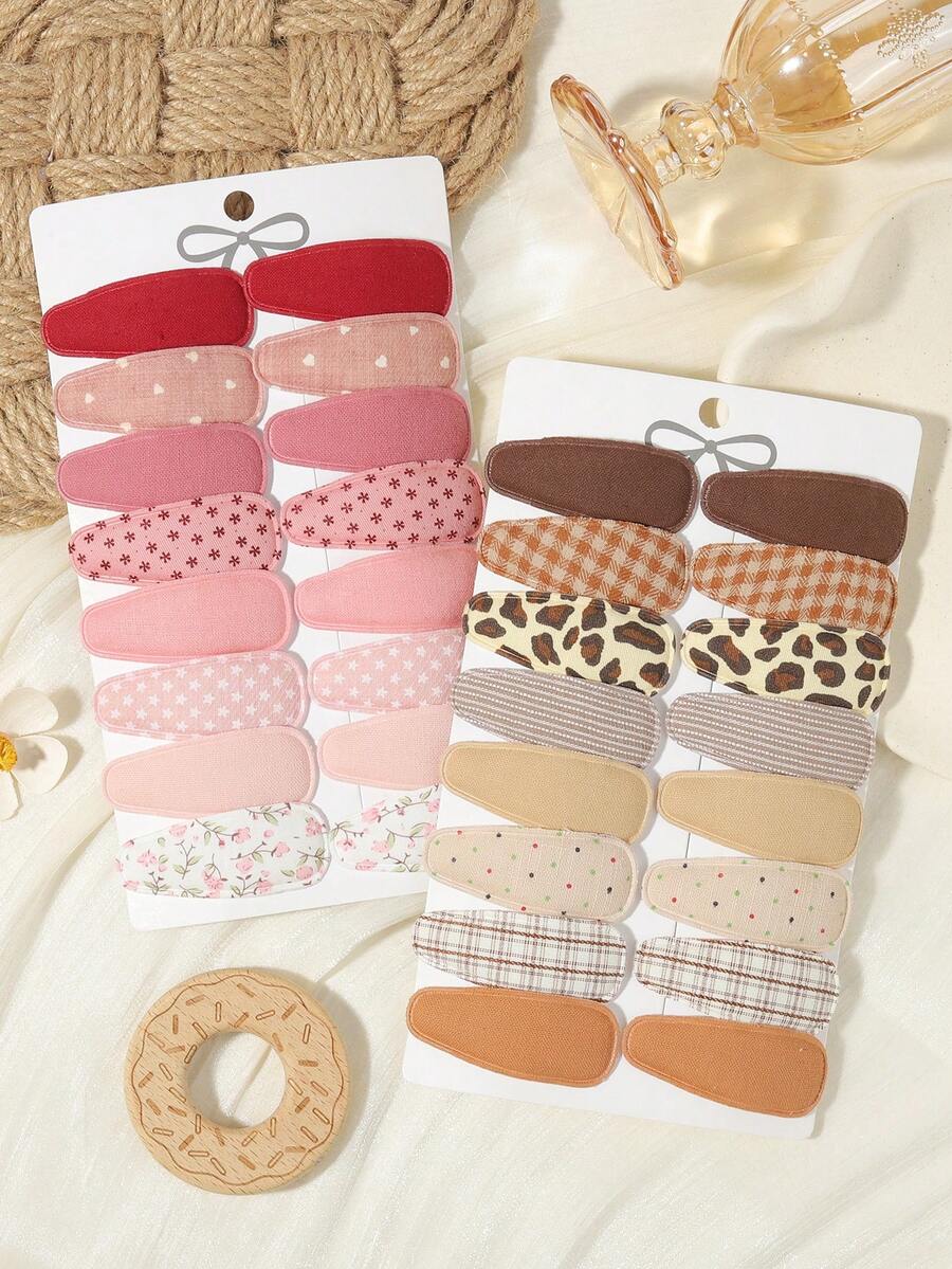 16pcs Vintage Floral Plaid Leopard Print BB Side Hair Clips, Versatile For Spring/Autumn Daily Commute Outfits - Mixed color - View 1