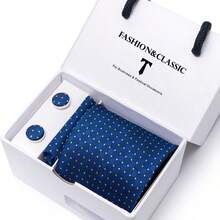AlanKing 3-Piece Set: Blue Necktie, Pocket Square & Cufflinks, Romantic White Gift Box, Suitable For Formal Business, Wedding,Festival,Fathers Day Gift - Color Mixing - View 20
