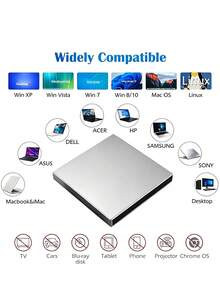 1 pieza Unidad Externa de CD/DVD USB 3.0 & Tipo-C - Lectura/Escritura de Alta Velocidad 24X, Delgada & Portátil, Resistente a Golpes, Reducción de Ruido, Plug & Play, Compatible con Laptops/Escritorios Windows/Linux, Adecuada para Respaldo de Datos & Reproducción de Medios - Ver 7