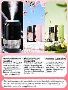 Portable 200ml Mini Cold Mist Aromatherapy Humidifier Set, Suitable For Car/Home, USB Powered, 3 Colors Optional, With Color-Changing LED Night Light, Ultra-Quiet Operation, Auto Shut-Off, Includes 6 Essential Oils, Ideal Gift Choice - A - View 15