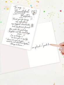 1pc "To My Beautiful Bestie" Best Friend Greeting Card With Envelope, Friendship Appreciation Note For Women, Ideal For Birthday & Thank You Gifts, Friendship Keepsake For Female Besties, Blank Inside - A - View 4
