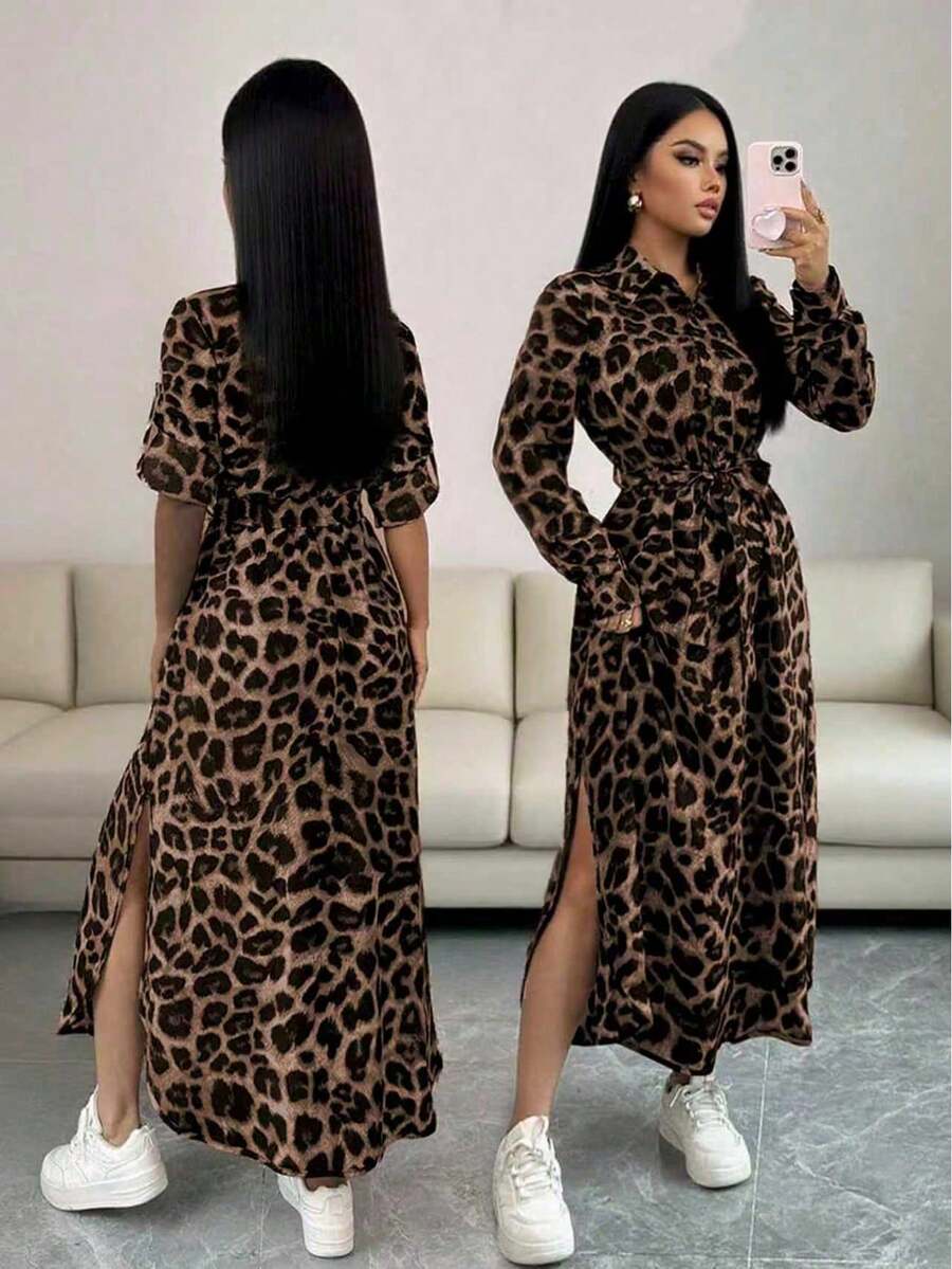 Vestido ajustado cuello drapeado capa larga marrón - amarillo ganso - Ver 1