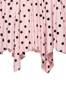 YROOE Women's Spring/Summer French Vintage Polka Dot Midi Skirt, Slim Fit Drawstring Flare Skirt Vacation - Pink - View 5