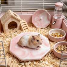 1 buah Alas Pendingin Musim Panas untuk Hamster, Piring Pendingin Keramik Segi Delapan/Bulat dengan Pola Marmer, Piring Pendingin Keramik untuk Hamster, Alas Pendingin untuk Meredakan Panas pada Hewan Peliharaan Kecil, Alas Tidur dan Istirahat di Kandang - View 1