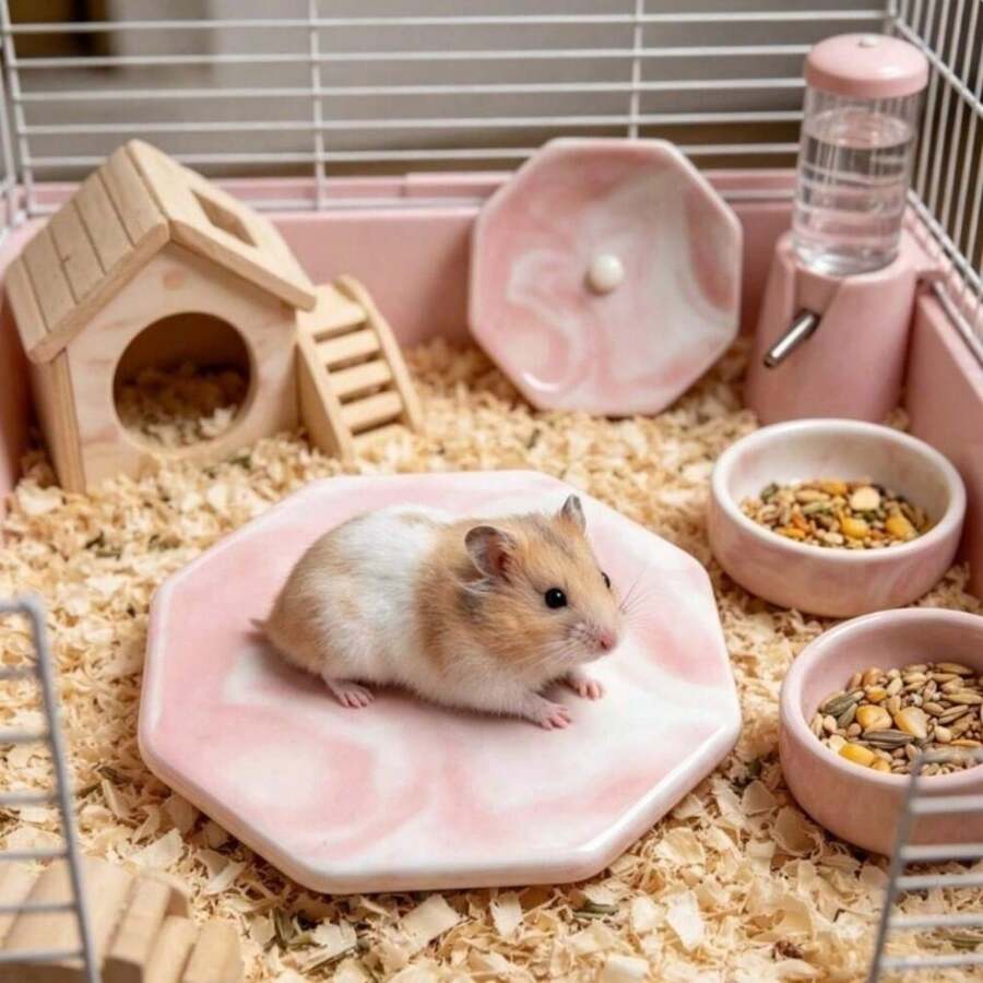 1 buah Alas Pendingin Musim Panas untuk Hamster, Piring Pendingin Keramik Segi Delapan/Bulat dengan Pola Marmer, Piring Pendingin Keramik untuk Hamster, Alas Pendingin untuk Meredakan Panas pada Hewan Peliharaan Kecil, Alas Tidur dan Istirahat di Kandang - View 1