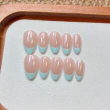 10pcs Handmade Press-On Nails, Short Almond Shape Fake Nails, Nude Pink Base With French Tip, Cat Eye Effect, Reusable Salon Quality, Beginner-Friendly Nail Stickers For Daily Wear And Party - Multicolor - View 11