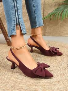 Pointed Toe Bow High Heel Sandals 2026 Spring/Summer New Women's Comfortable - Burgundy - View 7