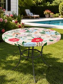 1pc-Tropical Green Palm Leaf Fitted Elastic Tablecloth, Stretch Fabric For Backyard BBQ, Patio Parties And Poolside Dining, Stain-Proof, Easy To Wipe And Reusable For All Summer Outdoor Events. - Multicolor - View 6
