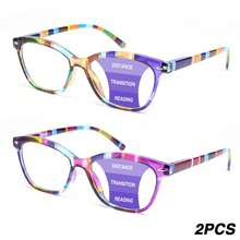 1pc/2pcs Colorful Multifocal Reading Glasses, 2-In-1 Progressive Lenses, Comfortable Spring Temple Arms, Classic Frame With Colorful Plaid, Far And Near Vision Use, Comfortable And Clear, Daily Essential Fashion Multifocal Reading Glasses - Brown+Purple - View 17