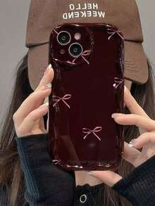 Wine Red Bow 16 Pro Max Phone Case Apple 15/14/13 Pro/11 Soft Shell XS XR Full Coverage - Multicolor - View 4