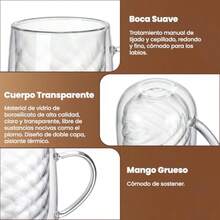 Premium Set de Vasos y Tazas de Doble Pared de Vidrio Tèrmico Borosilicato con 4 cucharas de acero inoxidable Para Capucchino Espresso Té Café Etc Taza 4 x 350ml - 511 - Ver 4