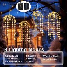 Four Solar-Powered LED String Lights Resembling Jellyfish, Hanging Anemone Lights, 8 Modes, IP65 Rated, Suitable For Outdoor Patios, Camping, Parties, Terraces, And Various Events To Create Ambiance. - 彩色 - 查看 13