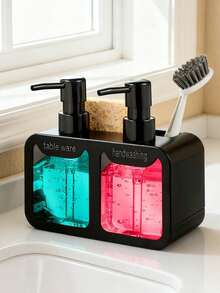 2pcs Soap Dispenser Set, Includes Liquid Hand Soap, Dish Soap, Sponge Holder And Brush Rack, 4-In-1 Dual Soap Dispenser Set, Kitchen Countertop Detergent Dispenser With Sponge Holder And Brush Rack, Dual-Head Manual Press Liquid Storage Box With Drainage Function, Suitable For Bathroom, Kitchen, 1/2pcs - Multicolor - View 13