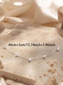Silver Delicate Four-Leaf Flower Necklace, 304 Stainless Steel With Crystal Inlay, Waterproof Rust-Proof Hypoallergenic Minimalist Layered Chain Jewelry, Birthday Valentine's Day Gift, Suitable For Daily Wear - Silver - View 4