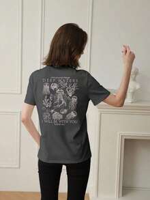 Casual T-Shirt 2026 Marine Animal Print Jellyfish Coral And Phrase Deep Waters Short Sleeve Beach Style Clothing Unisex - 深灰色 - 查看 1